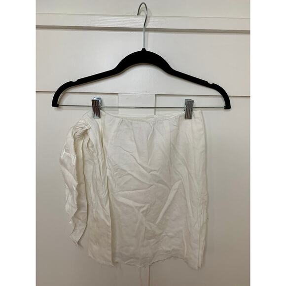 Show Me Your Mumu Iva Wrap Skirt in White Linen Small Lined Fringe Lace Tie - Picture 2 of 4